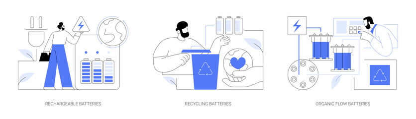 Sustainable batteries abstract concept vector illustrations.