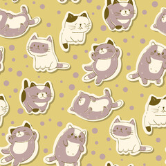 Seamless pattern with cute cats. Vector illustration in doodle style.