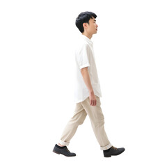 Naklejka premium Asian man teenager walking in comfort outfit. Full body isolated on transparent background. Dicut, People, PNG