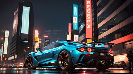 Neon Velocity: Futuristic Sports Car with Dazzling Light Trails
