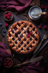 Summer pie with berries. Illustration AI Generative.