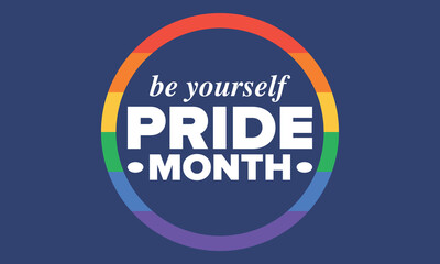 LGBT Pride Month in June. Lesbian Gay Bisexual Transgender. Celebrated annual. LGBT flag. Rainbow love concept. Human rights and tolerance. Poster, card, banner and background. Vector ilustration