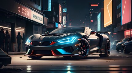 Neon Velocity: Futuristic Sports Car with Dazzling Light Trails