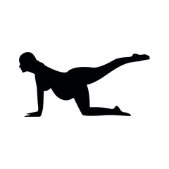silhouette of a pregnant girl who does yoga. black and white vector. drawing on a white background. workout. drawing.