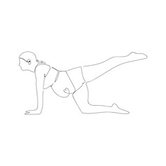 silhouette of a pregnant girl who does yoga. black and white vector. drawing on a white background. workout. drawing with one line.
