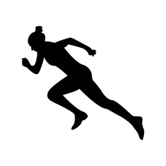 Fototapeta na wymiar the silhouette of a girl who runs. black and white vector. drawing on a white background. the girl is engaged in sports. weight loss. workout.