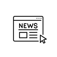 Online newspaper. Digital media access in internet browser. Pixel perfect, editable stroke line icon