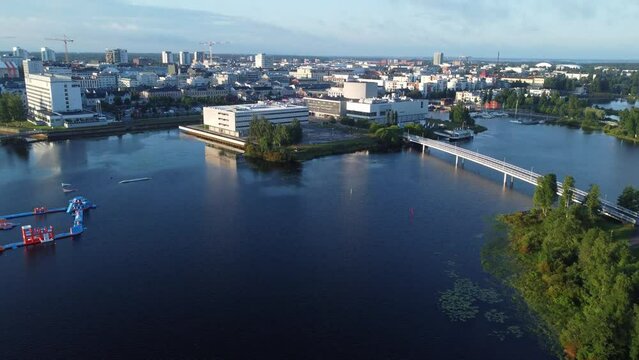 Aerial view over the city of Oulu in Finland at daytime