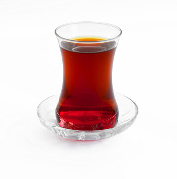 bardak &ccedil;ay , cay  - glass tea on white background