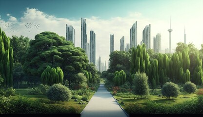 The green future city. The future city. city and nature living in harmony. Generative Ai. - obrazy, fototapety, plakaty