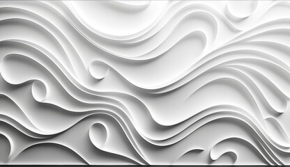 White seamless pattern waves of light and shadow in a 3D artwork. decorative wall panel. Generative Ai.