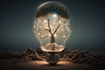 Tree growth and a light bulb with energy, generated by AI