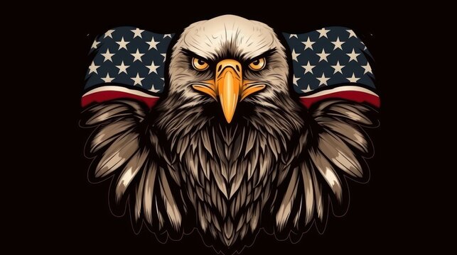 American Bald Eaglesymbol of america with flag. United States of America. Generative AI