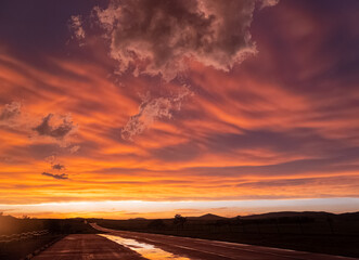 Sunset view of beautiful clouds and lighting in Wichita Mountains National Wildlife Refuge
