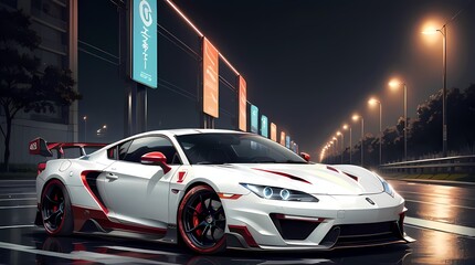 Neon Velocity: Futuristic Sports Car with Dazzling Light Trails