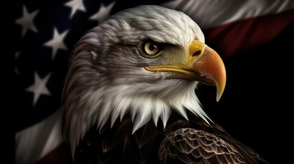 Obraz premium American Bald Eaglesymbol of america with flag. United States of America. Generative AI