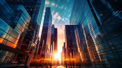 Embrace the grandeur of New York City with our resolution sunset view capturing the architectural marvels of office buildings.