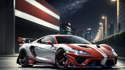 Neon Velocity: Futuristic Sports Car with Dazzling Light Trails