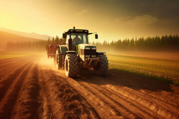 Naklejka premium Tractor working field