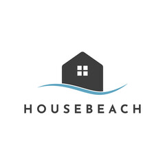 Illustration Vector Graphic House Beach Wave Logo Design Idea
