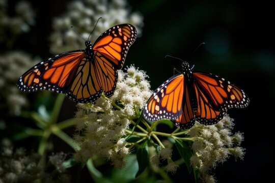 Monarch Butterfly - A monarch butterflies on flower in Summer. monarch butterfly collecting nectar from flower. High quality photo Generative AI