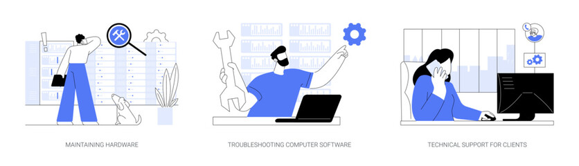 Network technician abstract concept vector illustrations.