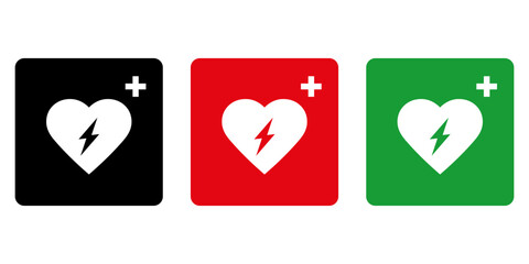 AED automated external defibrillator icon symbol with heart and flash