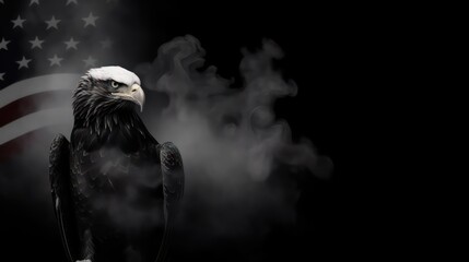 Black banner with american eagle and USA flag in smoke. Generative AI