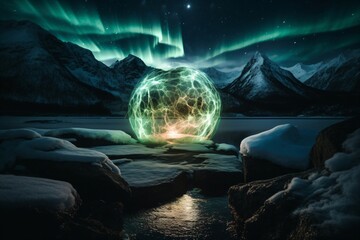 ball of luminous energy in the eternal ice created with Generative AI technology