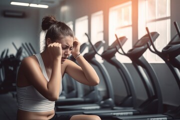 Fototapeta na wymiar Woman feeling bad in fitness during summer heat
