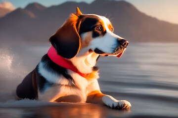 Perro en el lago, Un perro nadando en el lago en el bosque en un hermoso paisaje