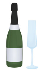 Champagne bottle with glass, vector