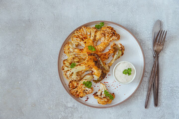 Grilled cauliflower steak with spices and parsley