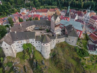 Aerial view of a castle in a city