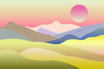 Fototapeta na wymiar landscape with mountains and sun