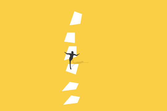 businessman jumping on stepping stone