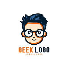 Geek Nerd Logo Stock Vector. Simple minimalist geek nerd head mascot logo design vector template