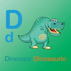 English-Spanish alphabet book design for international kids with "D" letter illustrations