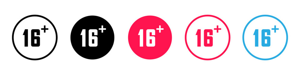 Age restriction icon. Sixteen plus only. 16 plus only emblem, sticker or label. Vector