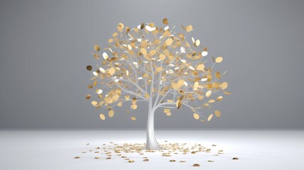 3D poster, gold tree with white leaves in a light gray background with poem generative ai