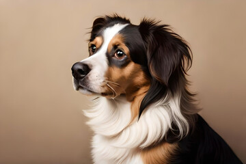 Fototapeta premium Australian Shepherd on beige background