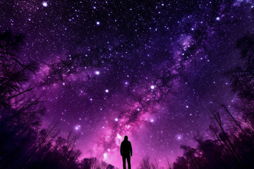 Obraz na płótnie Canvas person in the beautiful purple space, AI