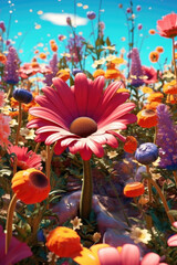 A vibrant garden bursting with a riot of colors from various blooming flowers. Generative AI 