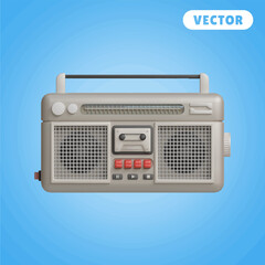 radio 3D vector icon set, on a blue background