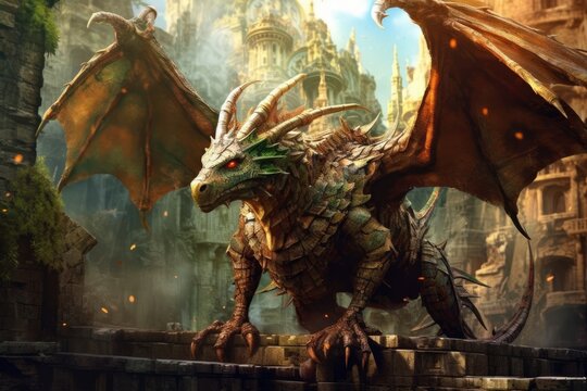 Dragons and fantasy artificial intelligence image. Generative AI