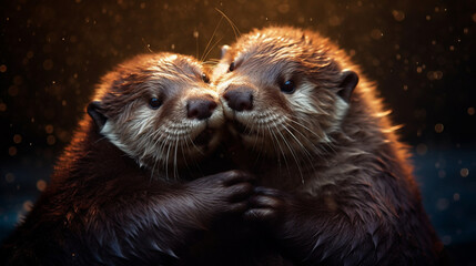An adorable photo of two otters cuddling together, sharing a moment of pure love and companionship Generative AI