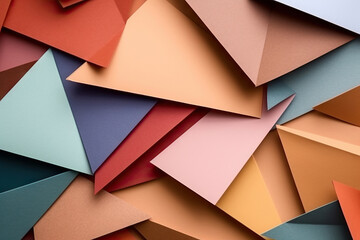 Abstract colored paper texture background. Minimal geometric shapes and lines colors flat lay. Generative AI.