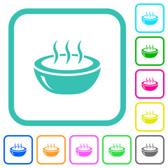 Glossy steaming bowl vivid colored flat icons