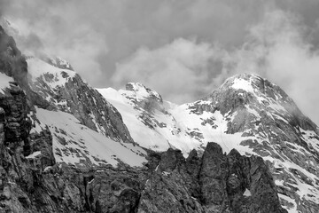 Fototapeta na wymiar Marmolada named as the Queen of the Dolomites is a mountainous mountain group of the Alps, the highest in the Dolomites, reaching the highest point with Punta Penia (3,343 m), Italy, Europe