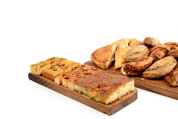 Homemade Cornbread With Cheese And Vegetables On White Background.